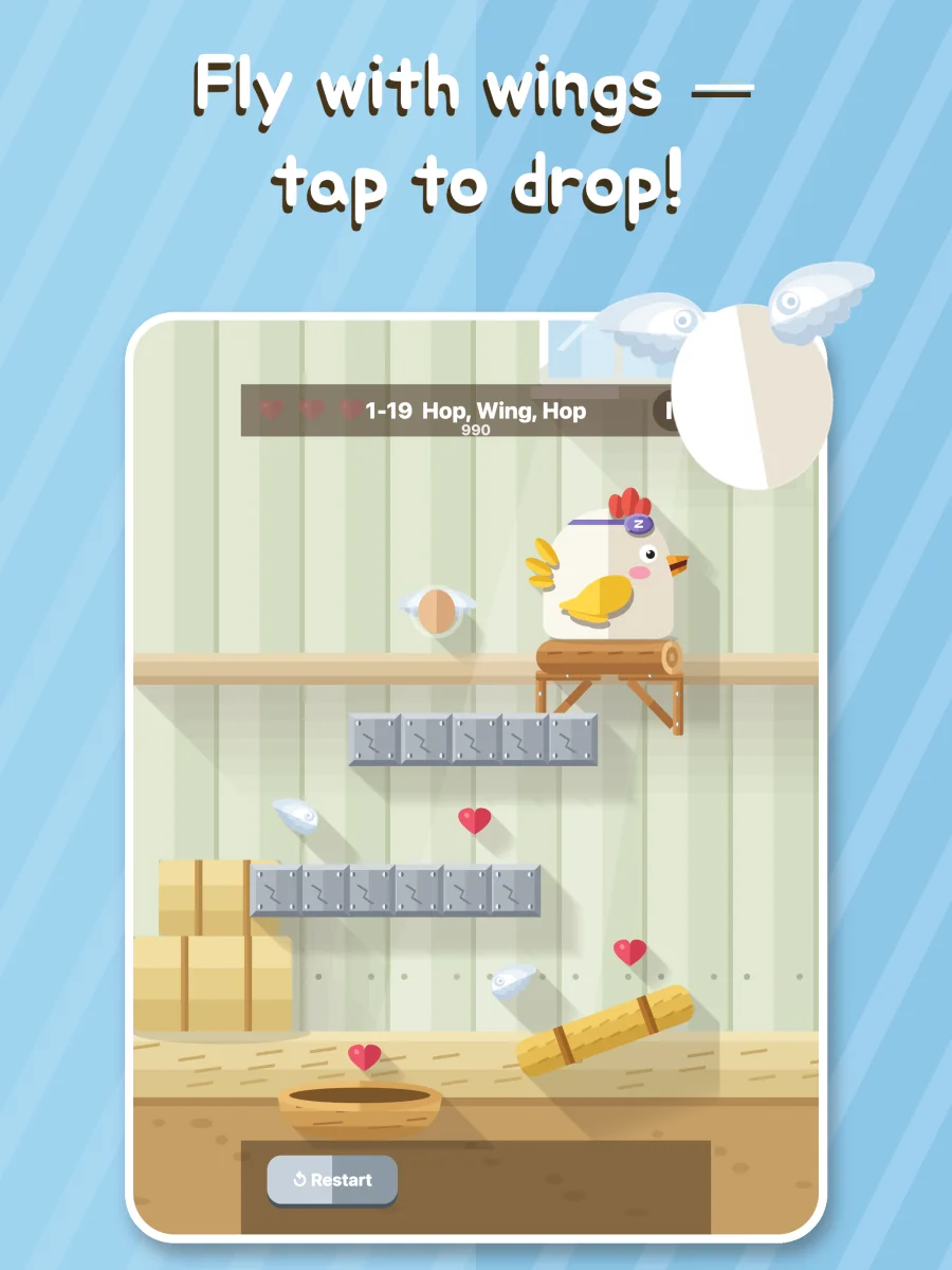 A winged egg flying